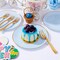 200Pcs Blue Gold Cake Plates with Plastic Forks - Serves 100 Guests